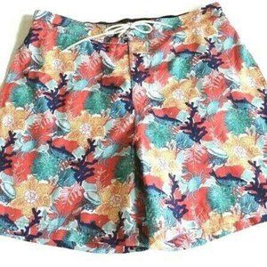 Nautica Mens XL Swim Trunks Bright Tropical Coral Fish Floral Print 7 in inseam